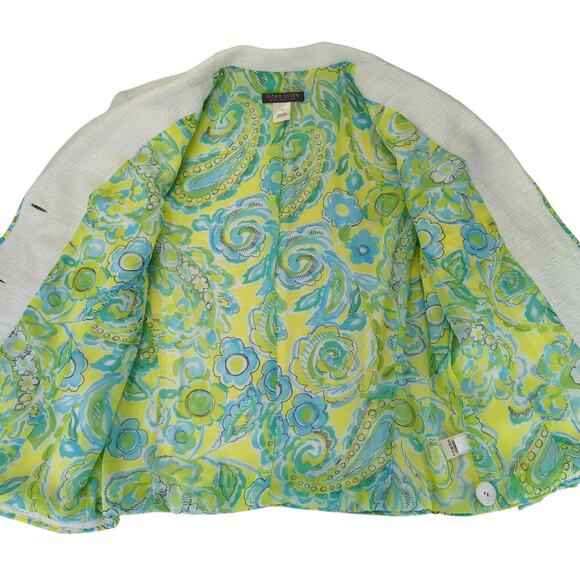 Vtg Sigrid Olsen Blazer Jacket‎ 3 Button Texture Women 12 White Floral Paisley - Picture 7 of 10